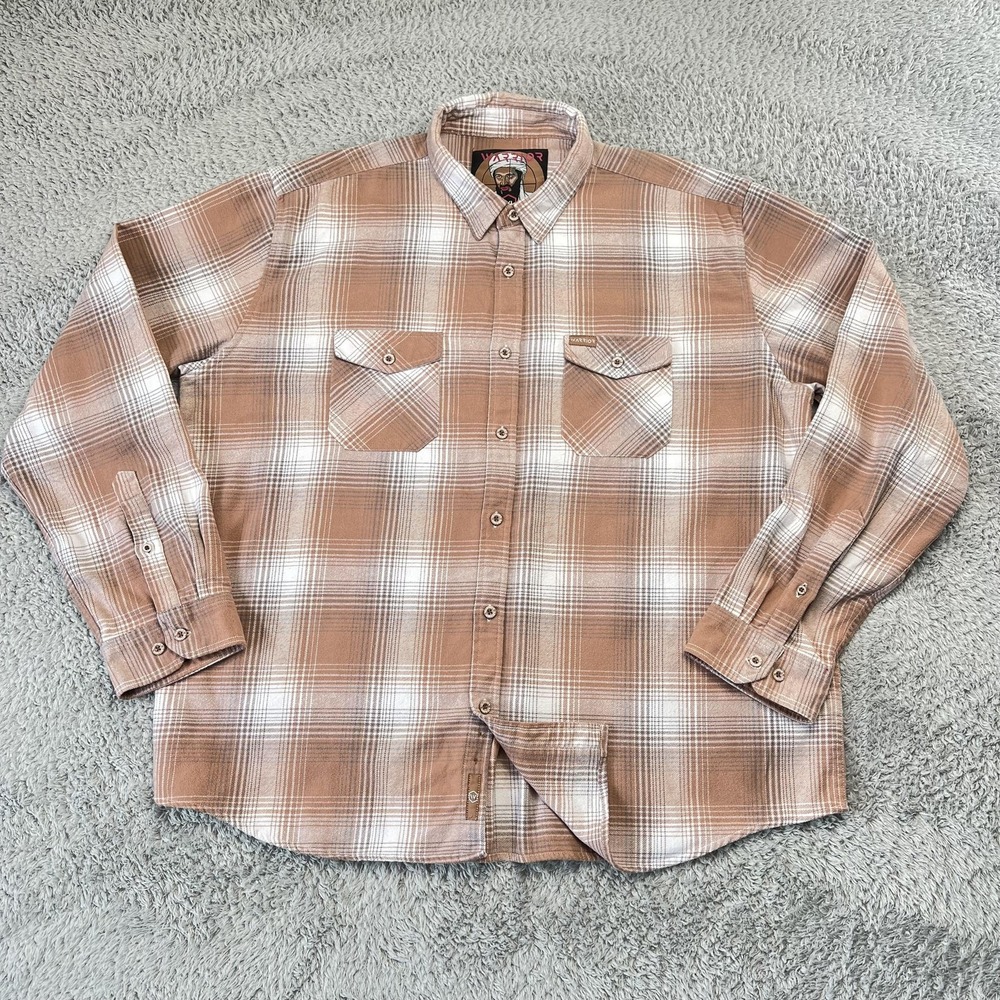 Warrior Flannel Shirt 3XL Brown Tan Plaid‎ Osama Targeted Graphic Biker Tactical